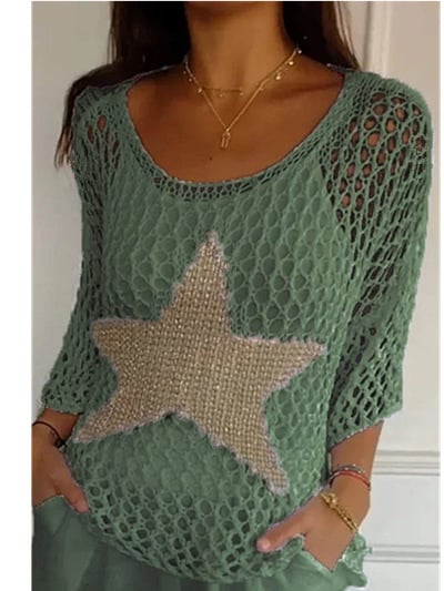 Five-Star Round Neck Hollow Crochet Tops