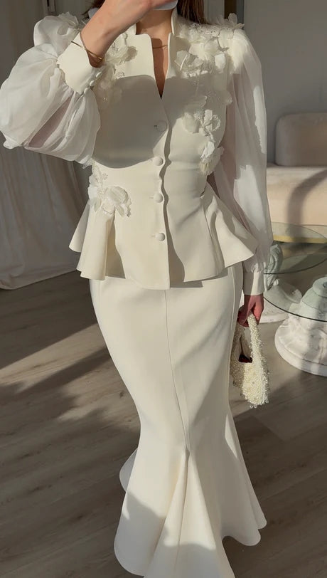 Elegant Ivory Floral Suit Set