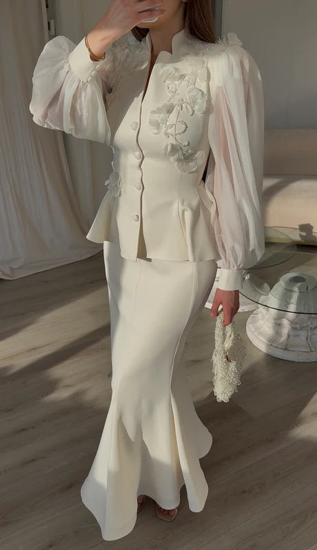 Elegant Ivory Floral Suit Set