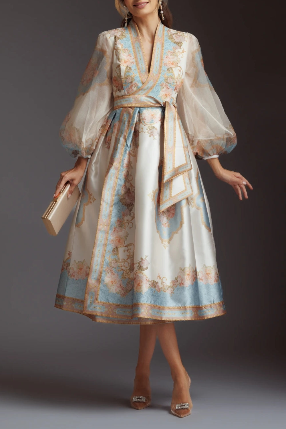 Floral Kimono-Inspired Midi Dress