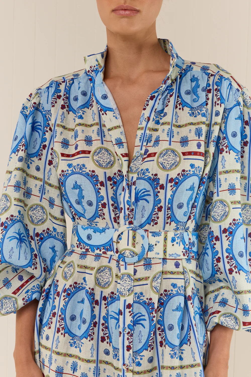 Seahorse Print Maxi Shirt Dress