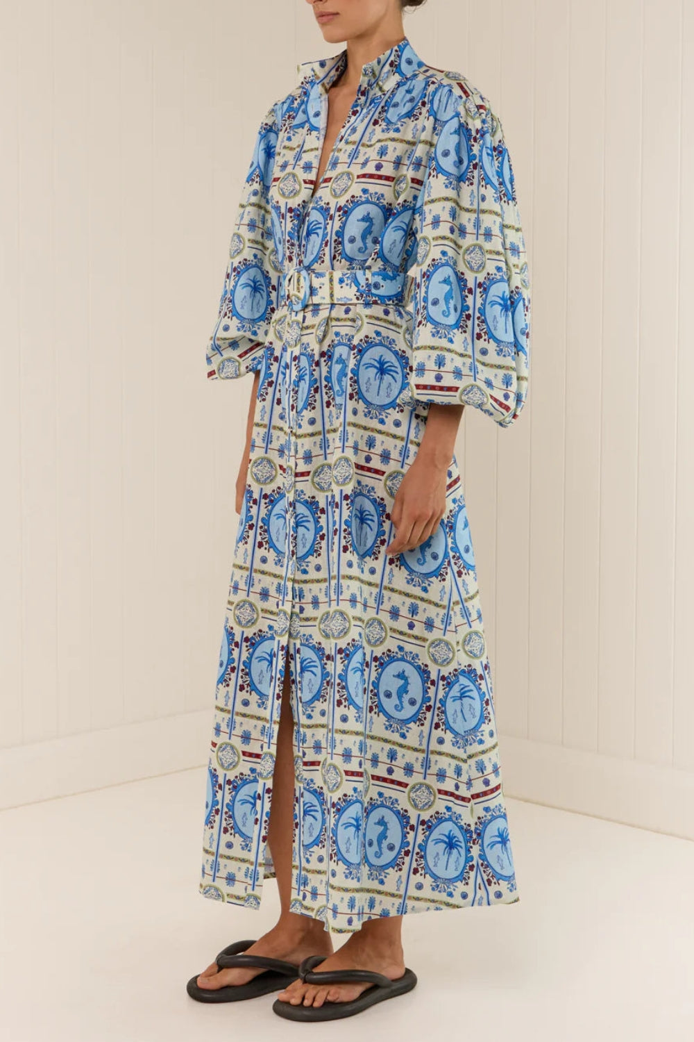 Seahorse Print Maxi Shirt Dress