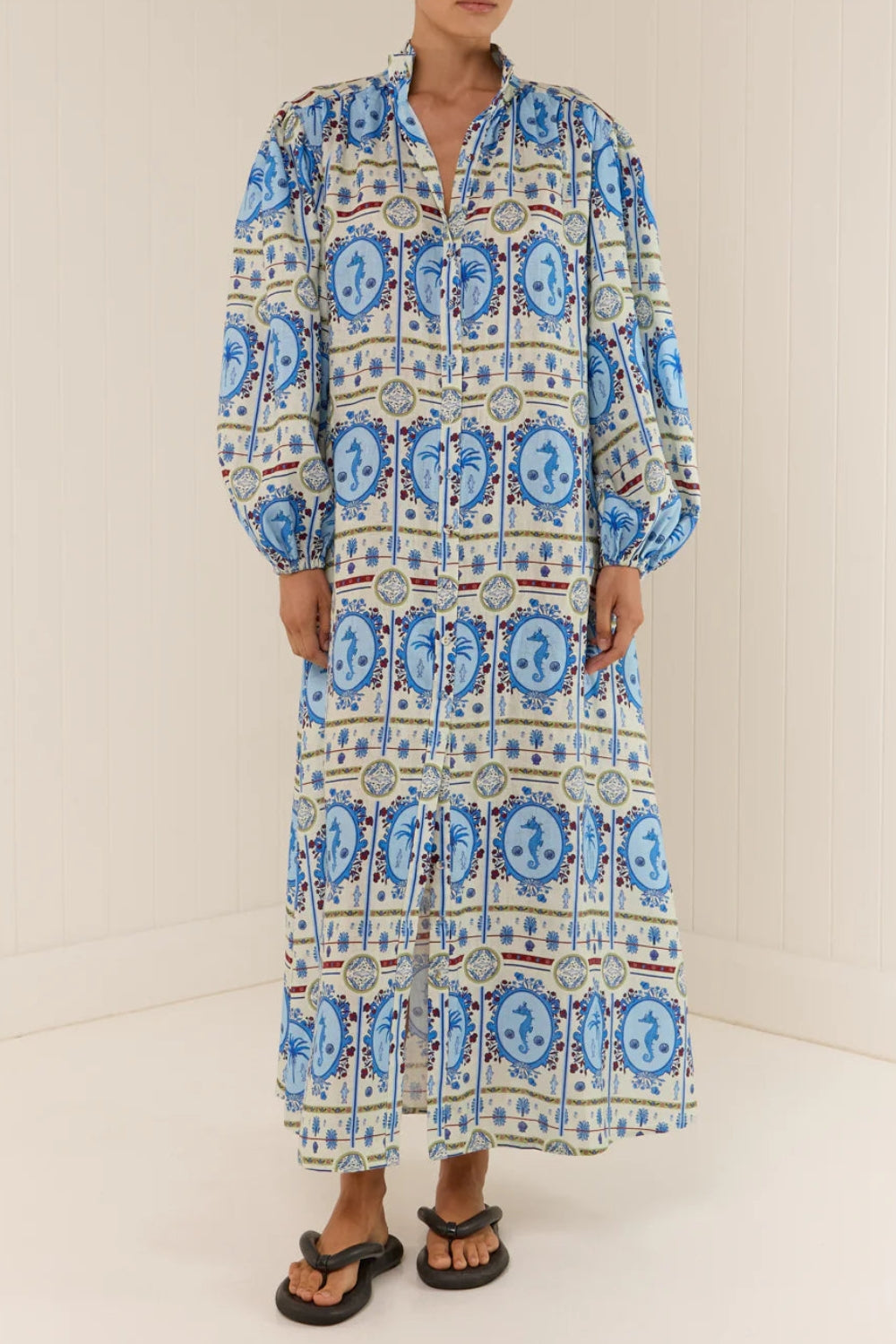 Seahorse Print Maxi Shirt Dress