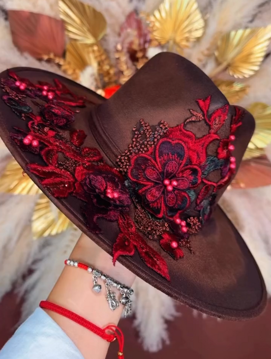 Velvet Rose Embroidered Hat