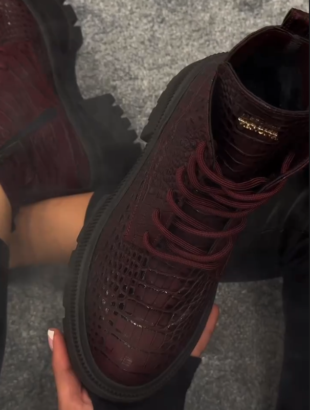 Croco-Style Chunky Ankle Boots