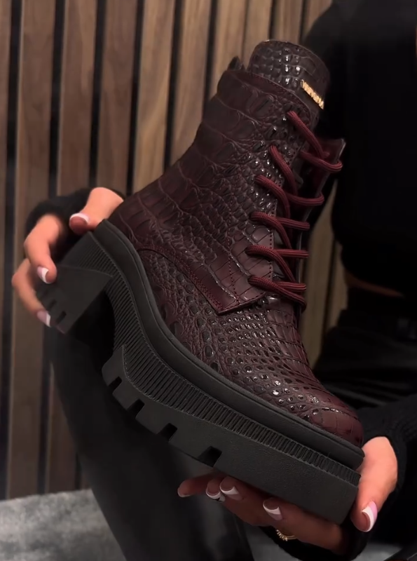 Croco-Style Chunky Ankle Boots