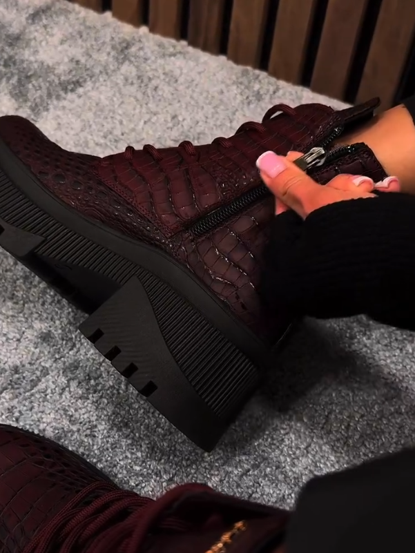 Croco-Style Chunky Ankle Boots