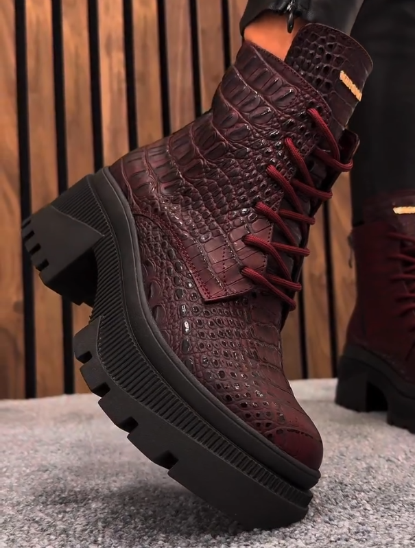 Croco-Style Chunky Ankle Boots