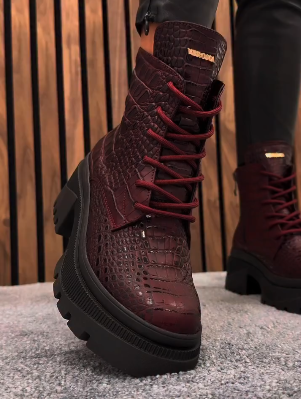 Croco-Style Chunky Ankle Boots
