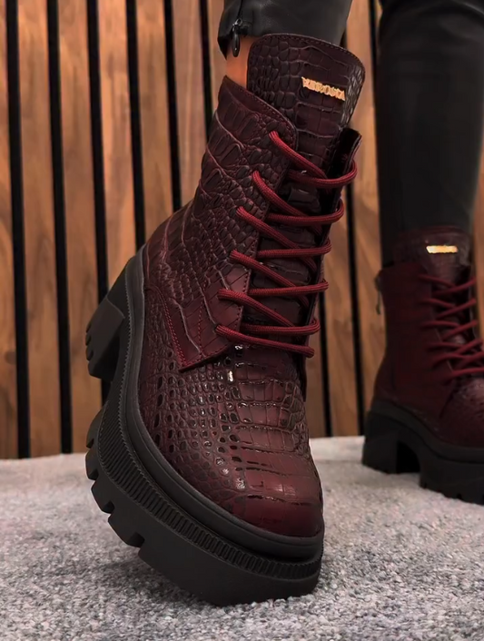 Croco-Style Chunky Ankle Boots