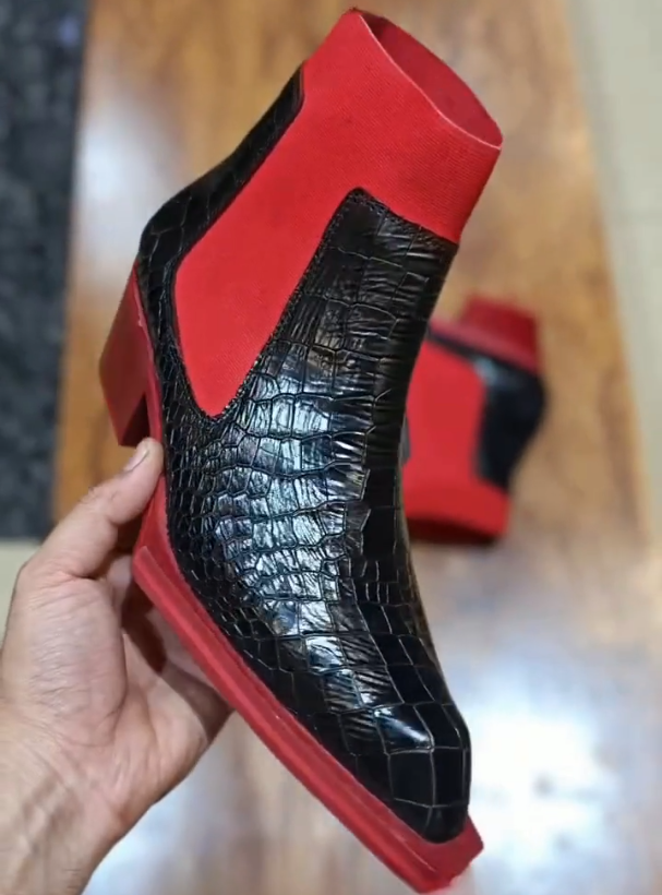 Crimson Croco Ankle Boots