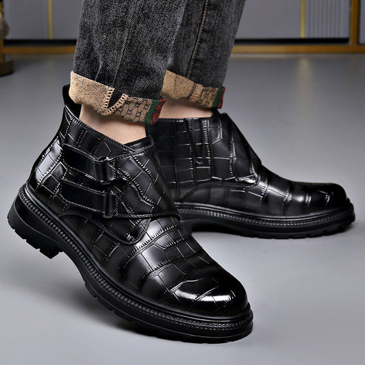 Croc-Embossed Buckle Boots