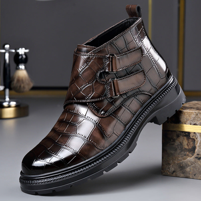 Croc-Embossed Buckle Boots