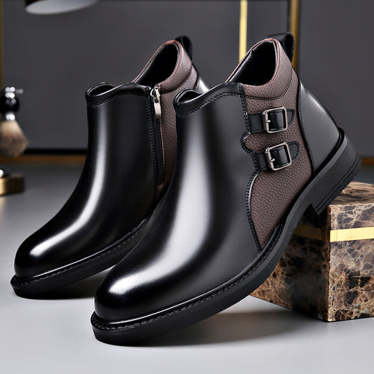Dual-Buckle Leather Boots