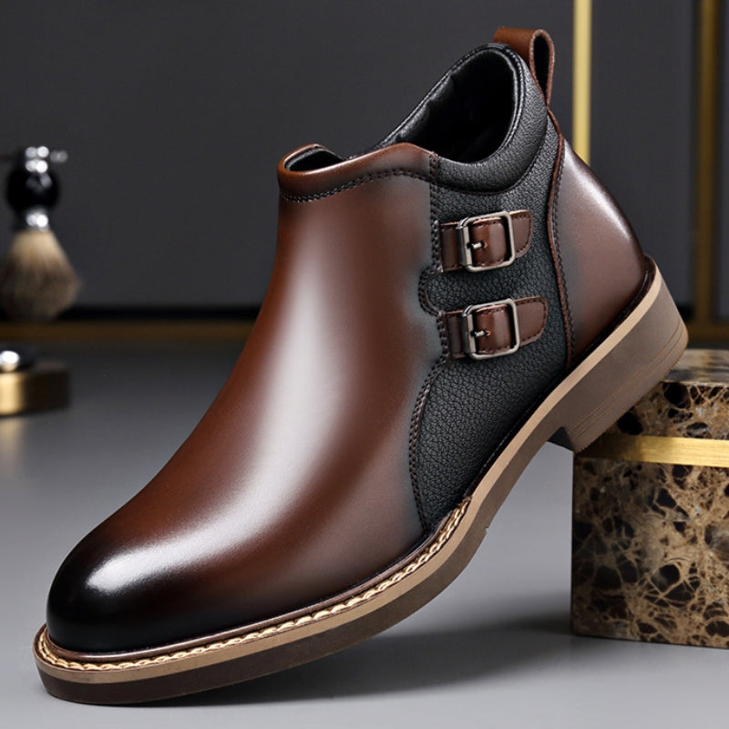 Dual-Buckle Leather Boots