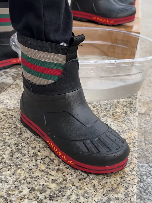 Stripe-Trim Rubber Boots