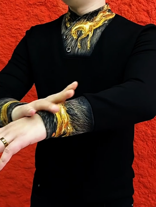 Golden Horse Print Statement Sweater