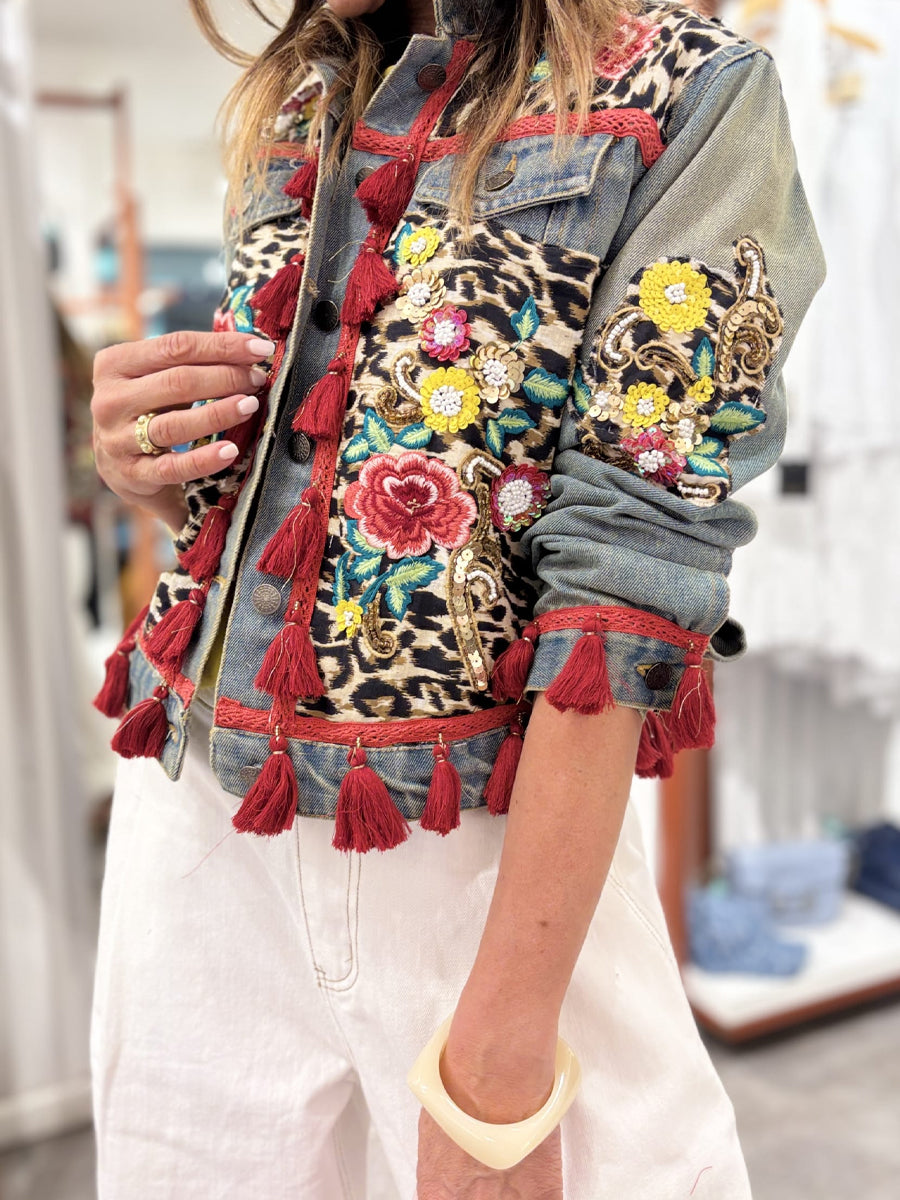 Fringed Embroidered Sequin Denim Jacket
