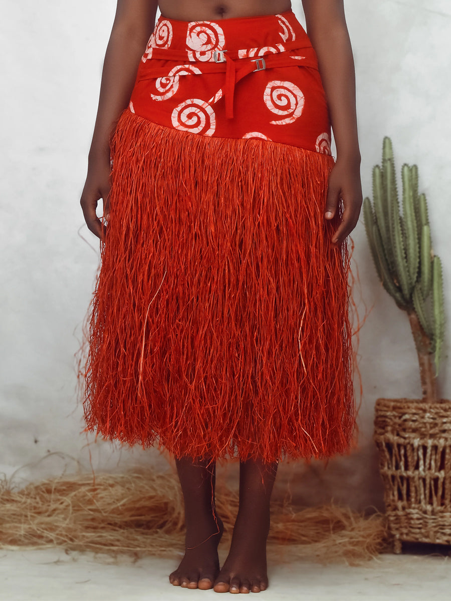 Fringed Hem Printed High Waist Skirt