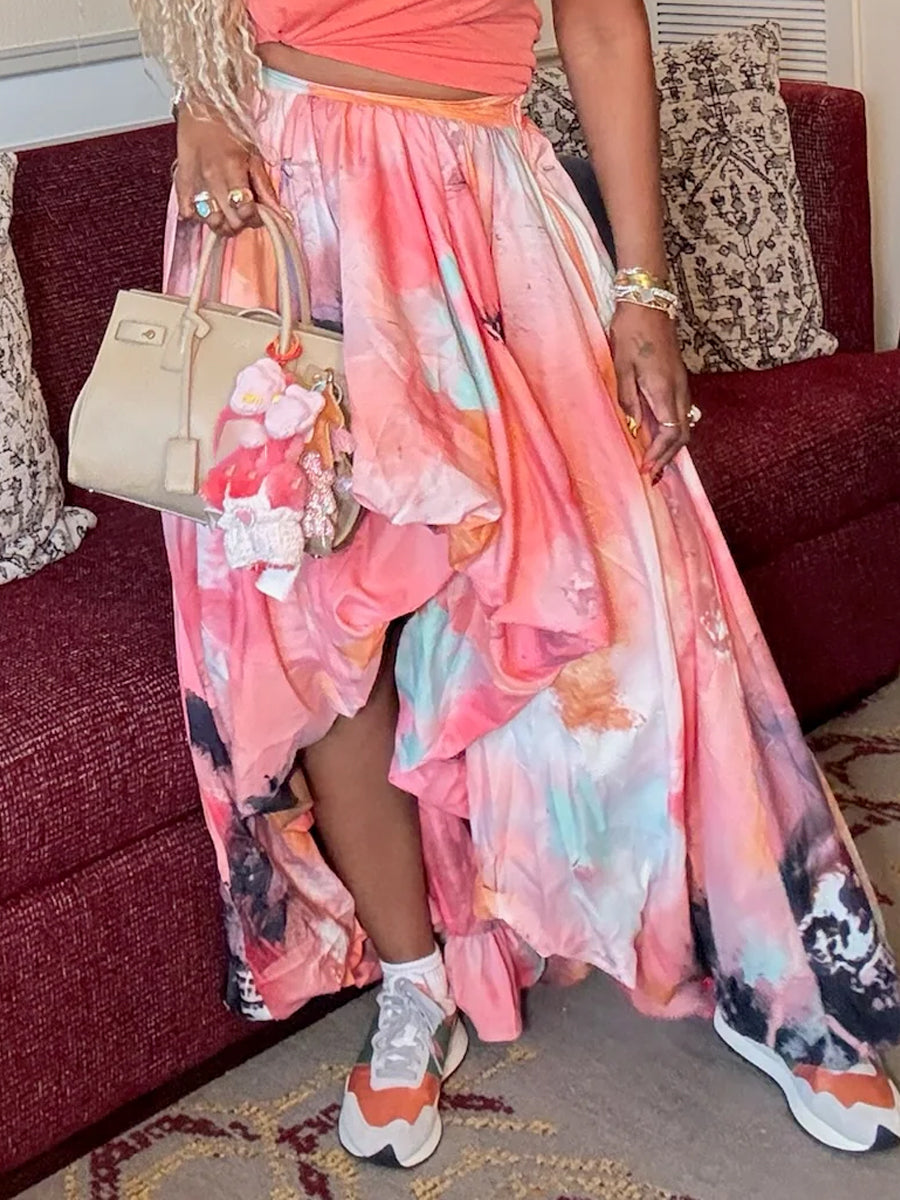 Irregular Hem Printed Skirts