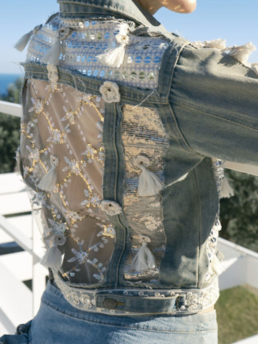 Cutout Embroidered Denim Jacket