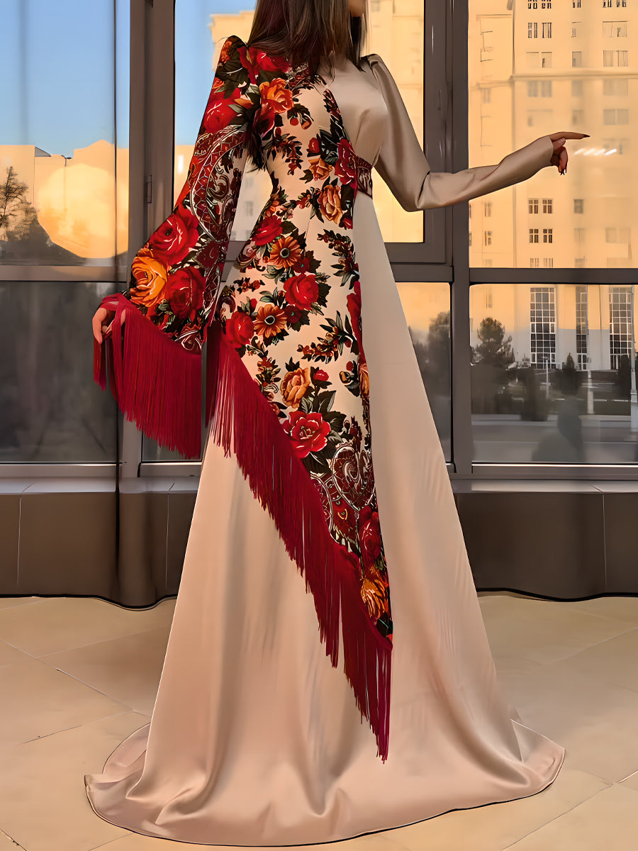 Printed Asymmetrical Fringed Elegant Dress