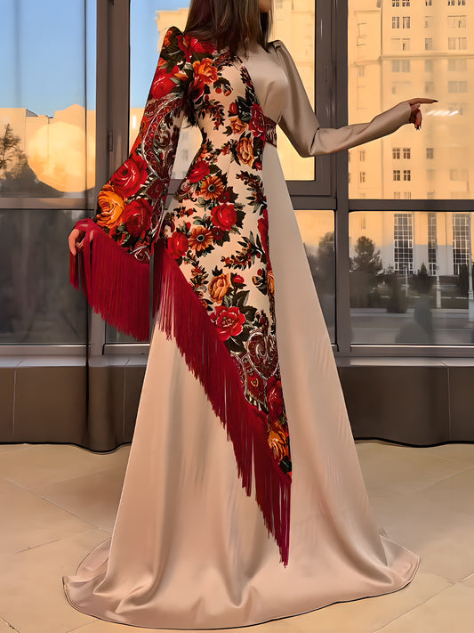 Printed Asymmetrical Fringed Elegant Dress