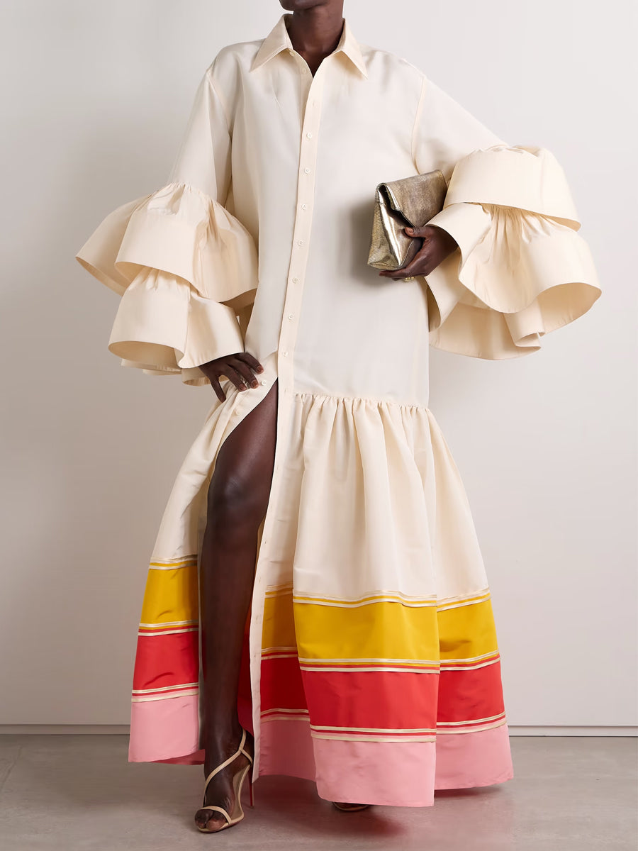 Ruffled Striped Loose Maxi Dress