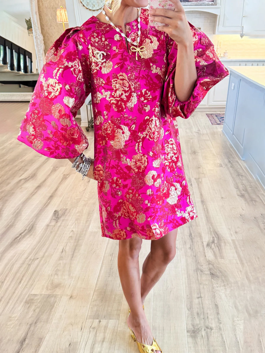 Ruffle Neck Jacquard Dress