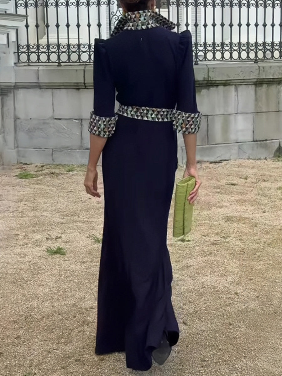 Elegant Printed Patchwork Maxi Dress