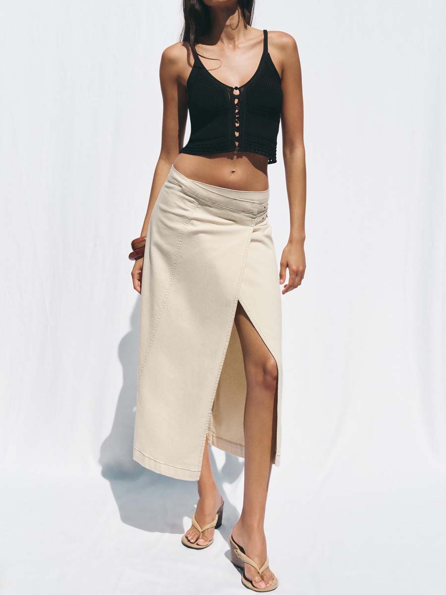 High Waist Wrapped A- Line Skirt