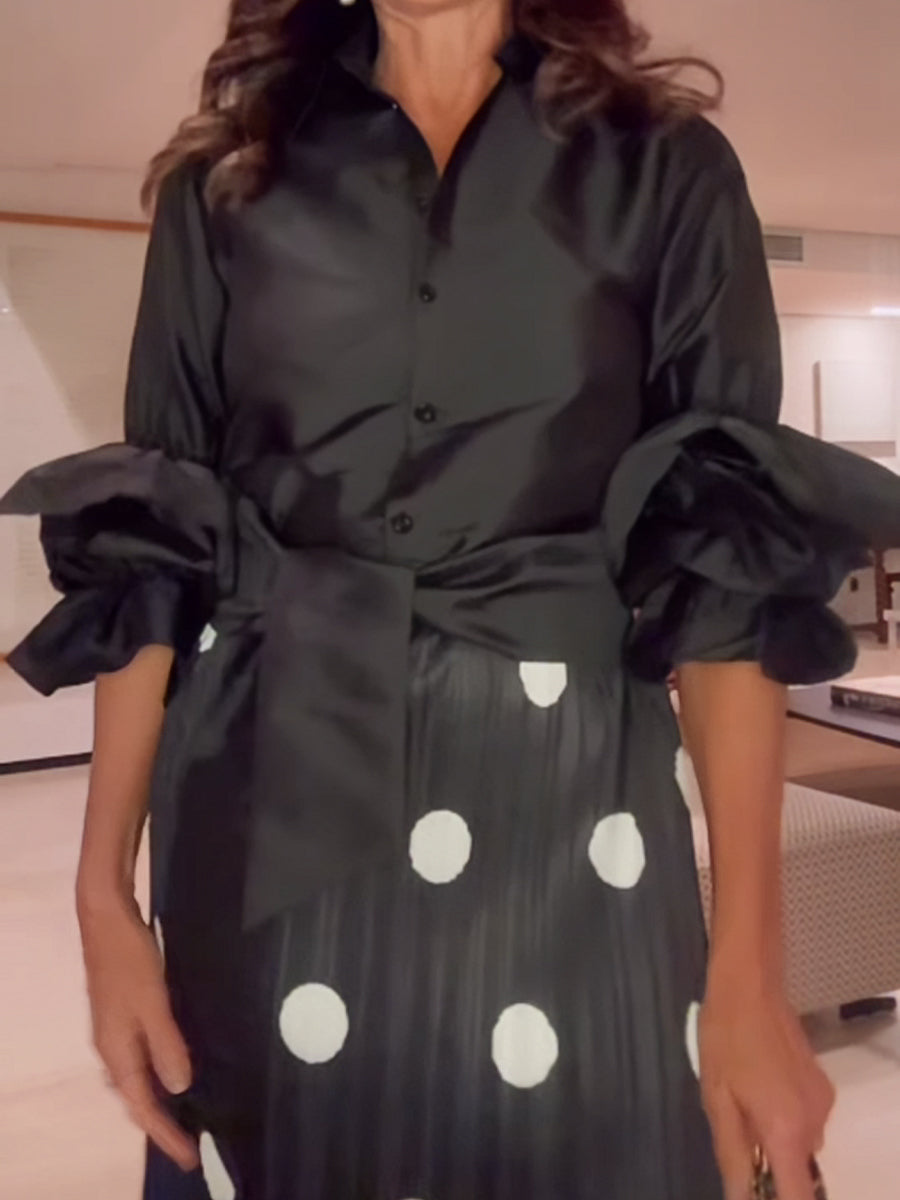 Elegant Polka Dot Flare Sleeve Dress