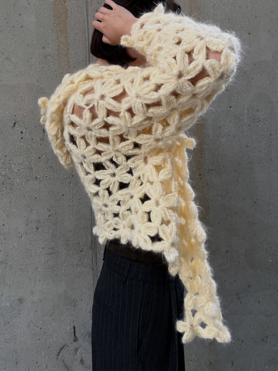 Knitted Crocheted Hooded Flower Sweater