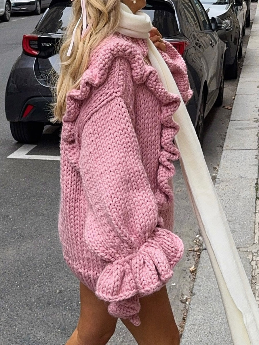 Oversized Ruffle Bell Sleeves Sweater Chunky Dress