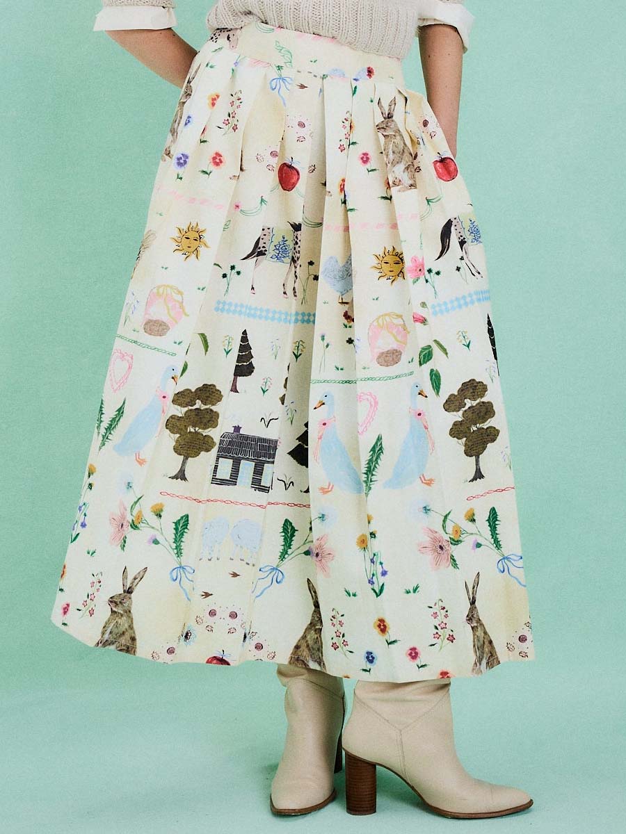 Printed Hight Waist Pleated Skirt