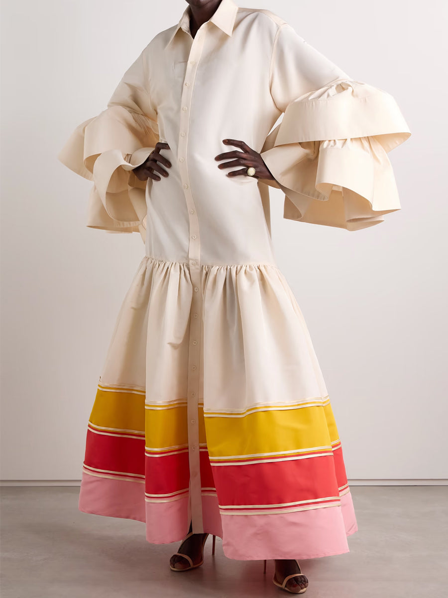 Ruffled Striped Loose Maxi Dress