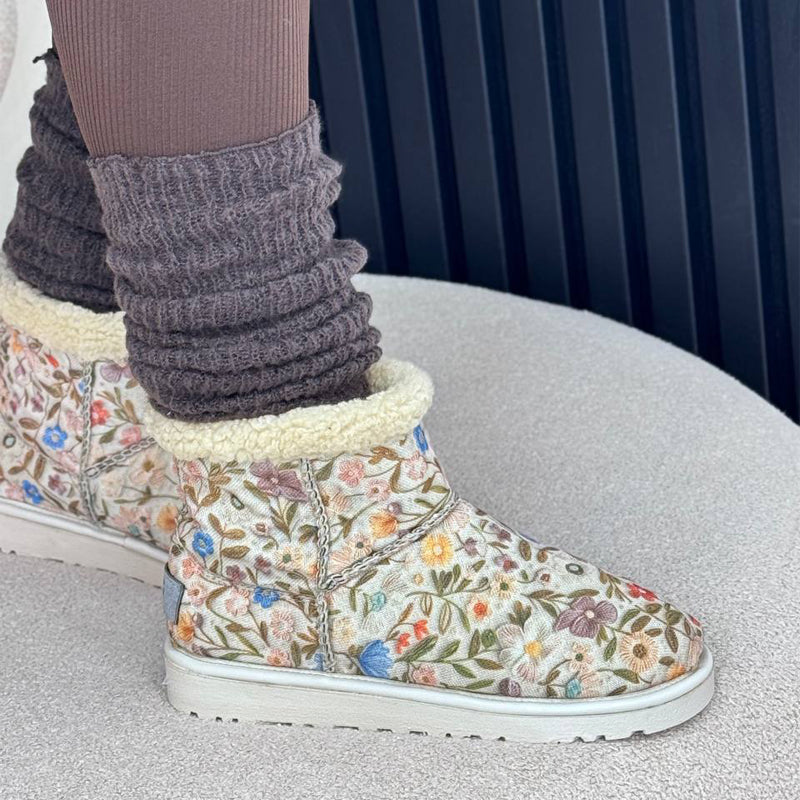 Floral-Print Lambswool Flat Snow Boots