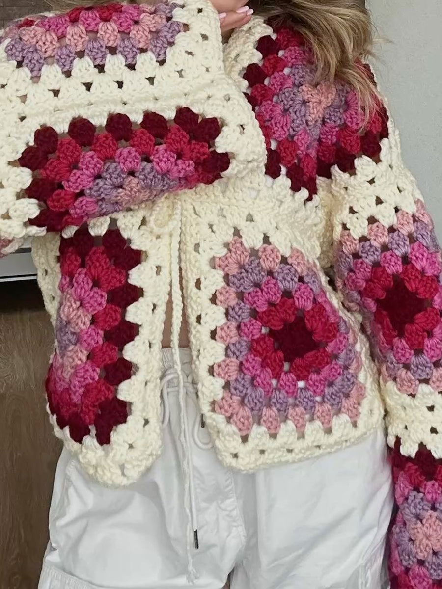 Knitted Long Sleeve Crochet Cardigan