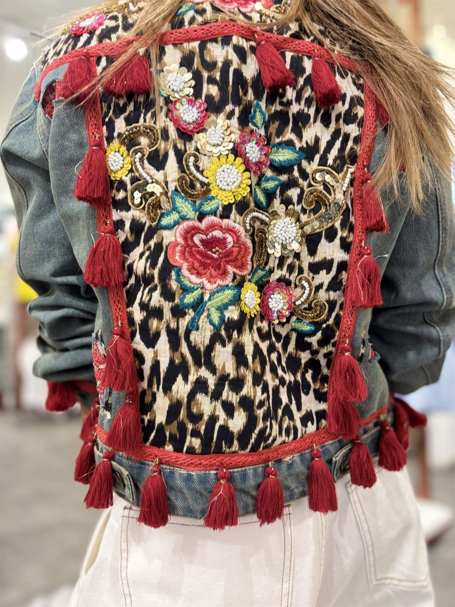 Fringed Embroidered Sequin Denim Jacket