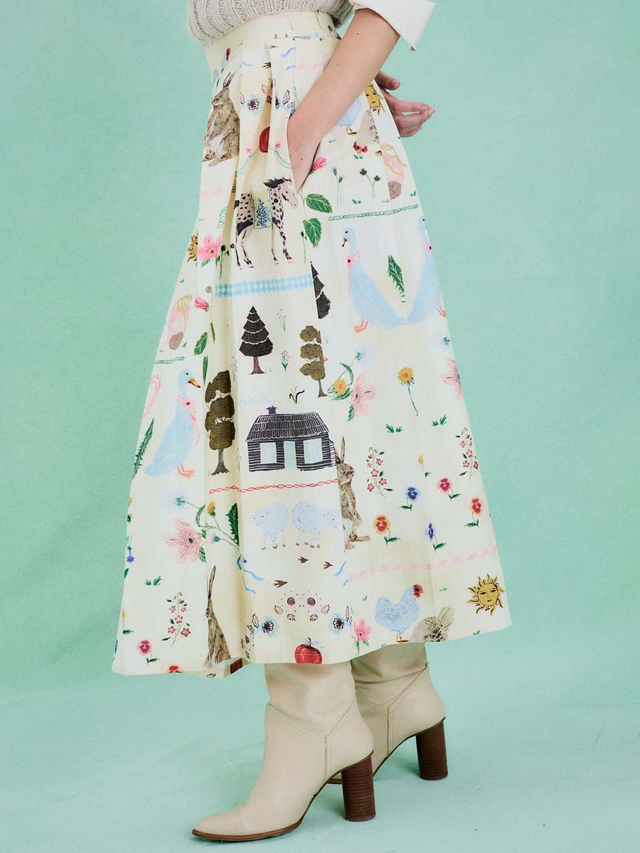 Printed Hight Waist Pleated Skirt