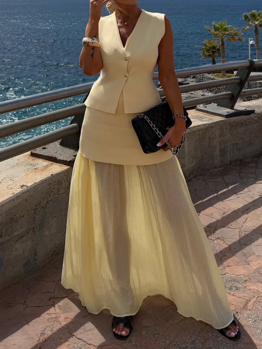 Elegant Mesh Patchwork Two Pieces Dress