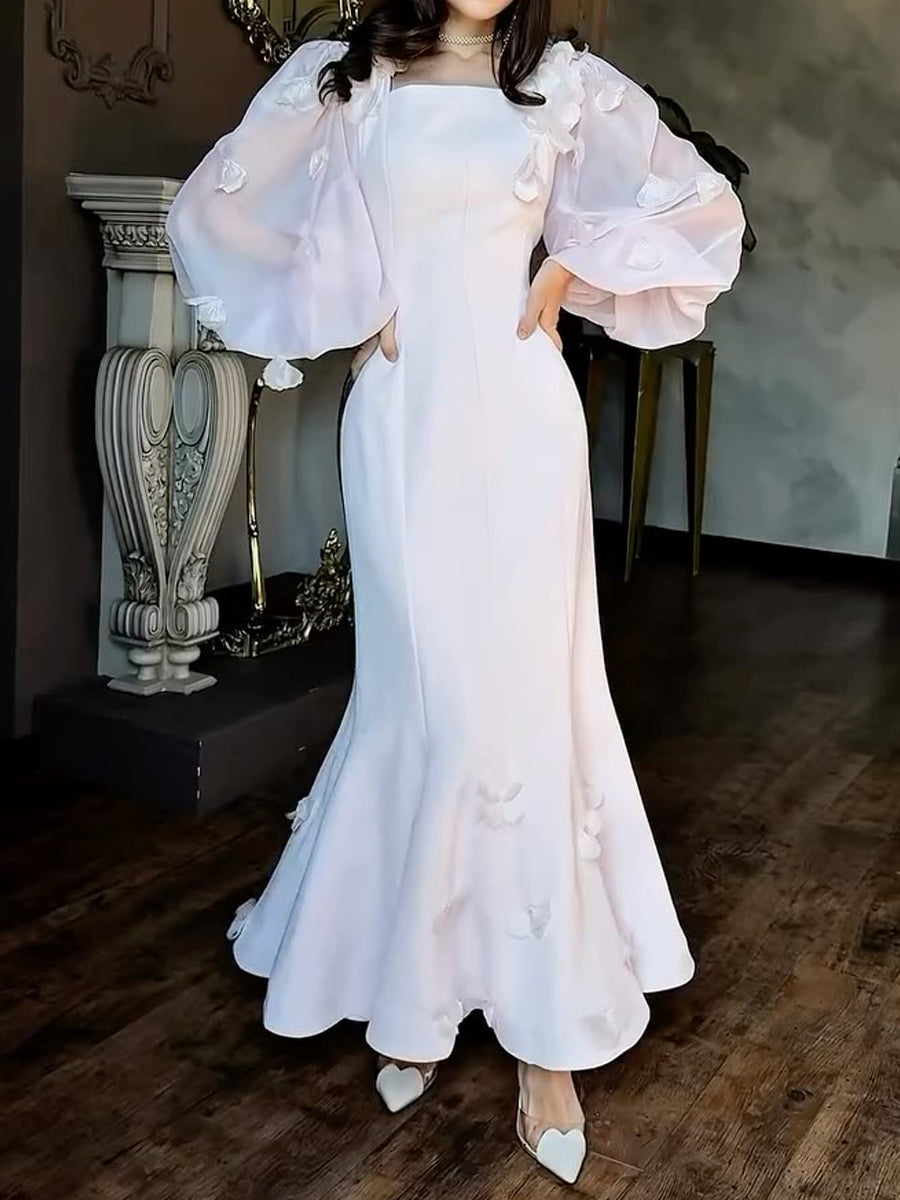 Square Collar 3D Flower Mermaid Dress