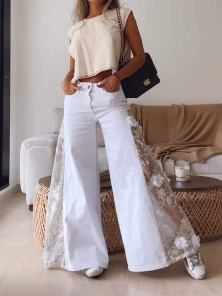 High Waist Lace Patchwork Pants