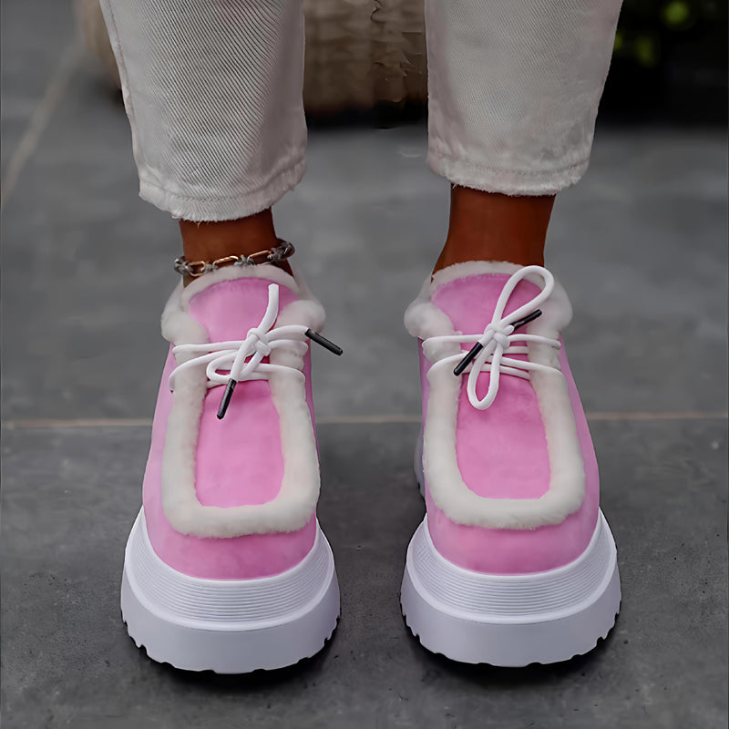 Lace-Up Woolly Platform Shoes