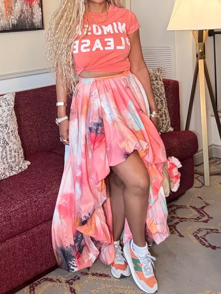 Irregular Hem Printed Skirts