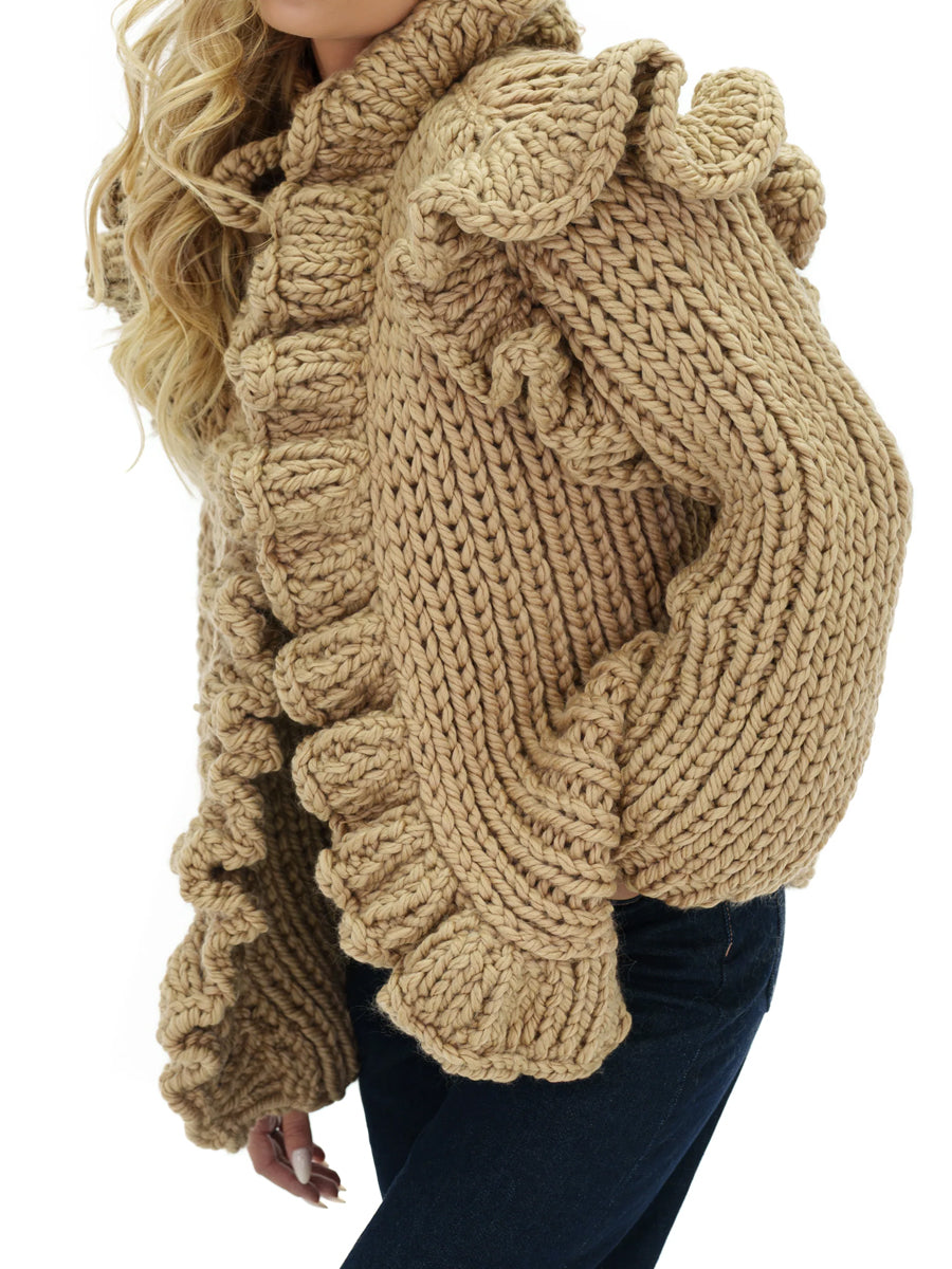 Ruffled Knit Flared Sleeve Cardigan