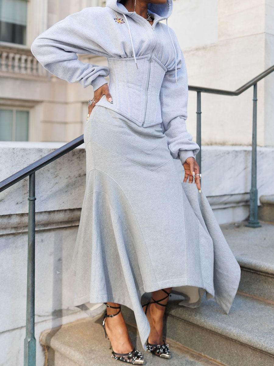 Eyelet Detail Sweatshirt Two Pieces Dress