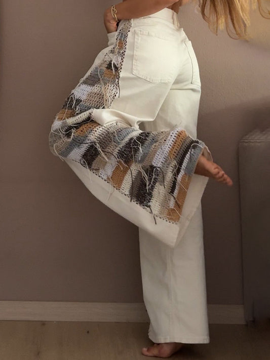 Knitted Patchwork Denim Pants