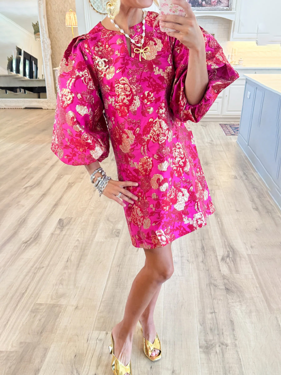 Ruffle Neck Jacquard Dress
