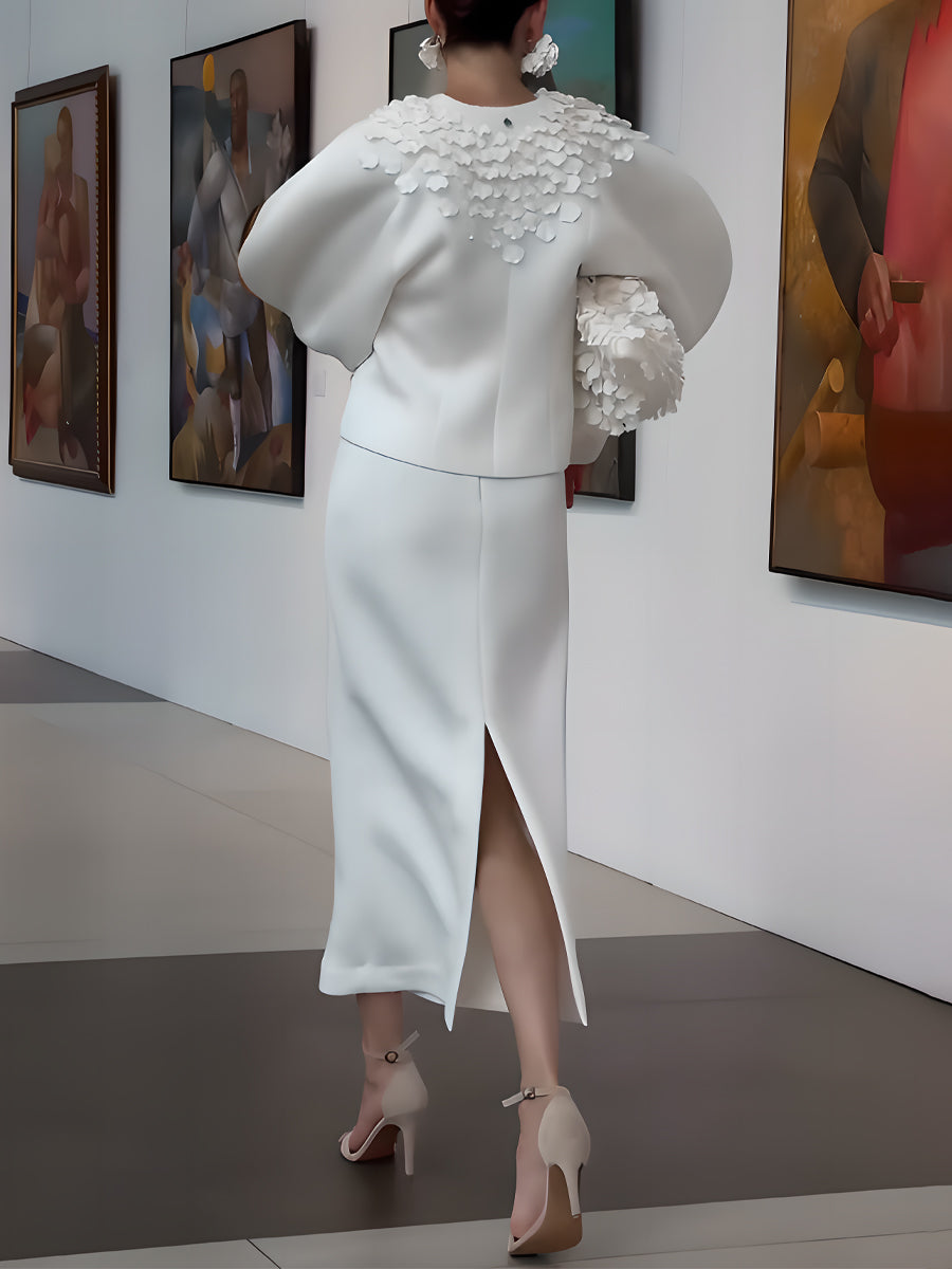 Petal Embellished Jacket & Skirts